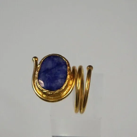 Statement Ring Open Loop Wrap With Blue Stone Inlaid Size 7.5 - Picture 6 of 11